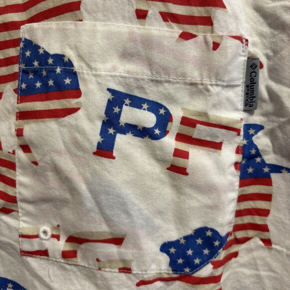 Columbia PFG American Flag Fish Shirt Men's Red White Blue Short Sleeve Large - Picture 6 of 14